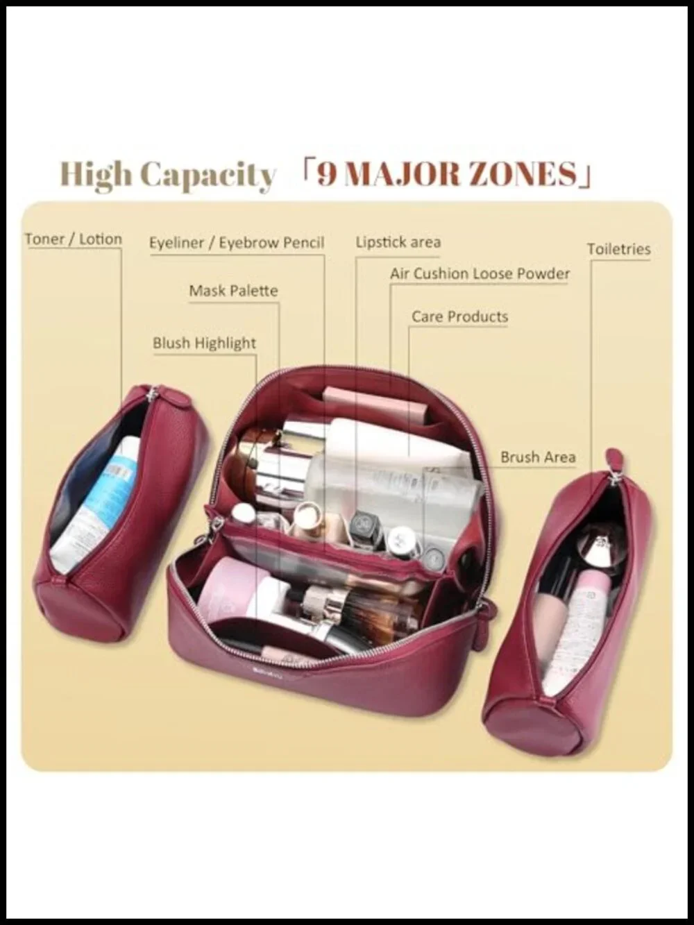 Genuine Leather Travel Makeup Bag Set Large Capacity Toiletry Organizer 3 Pcs